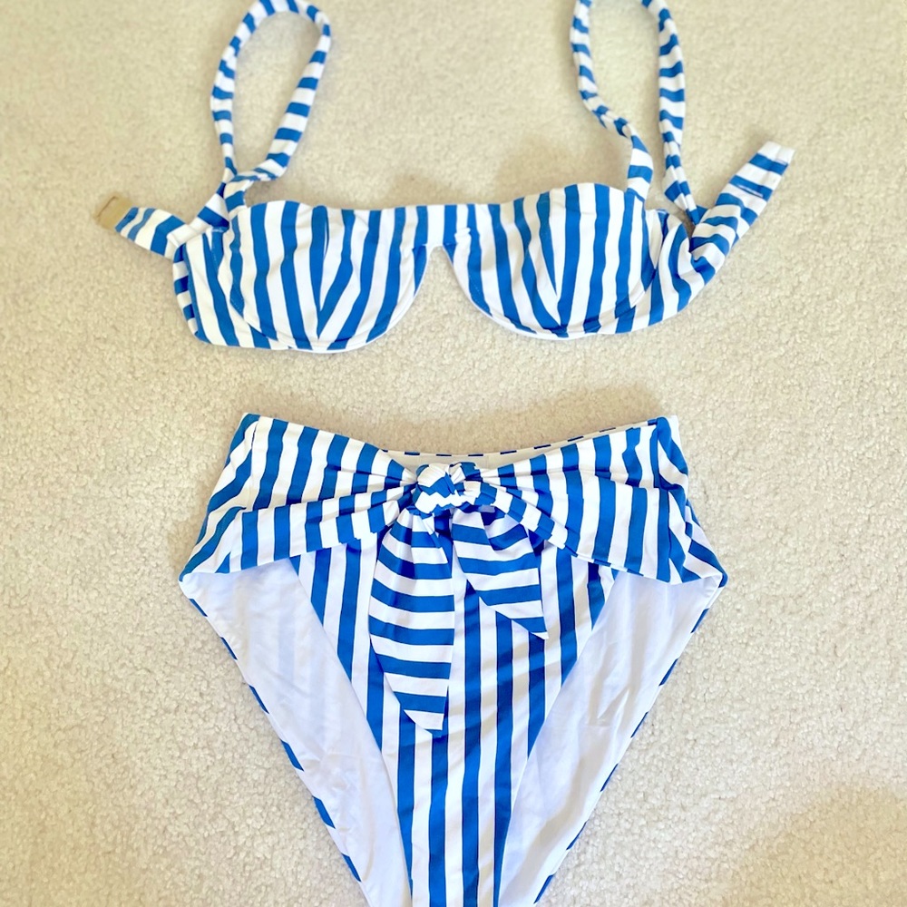 Onia Bikini Set Blue Stripped (high waisted)